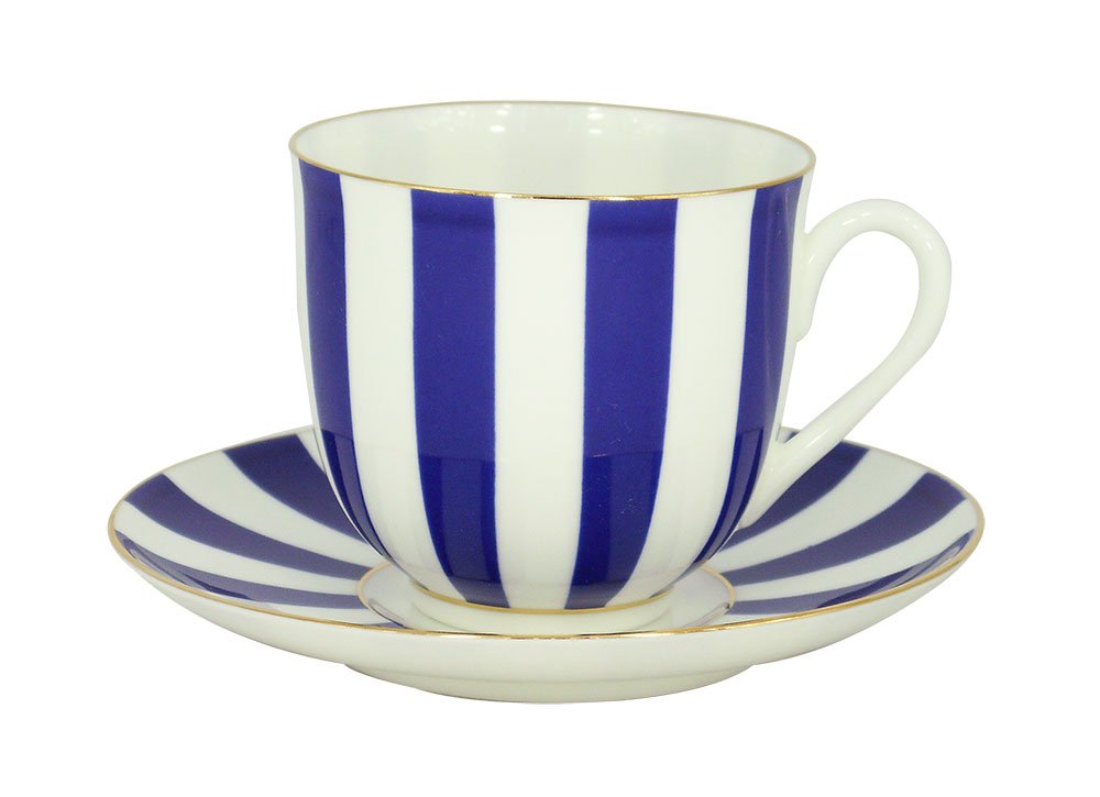 Lomonosov Porcelain Bone China Tea/Coffee Cup and Saucer Cobalt Blue Yes and No 6 oz/180 ml