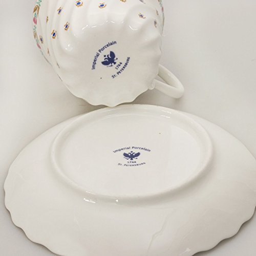 Imperial / Lomonosov Porcelain Coffee Cup w/ Saucer 'Blueberries'