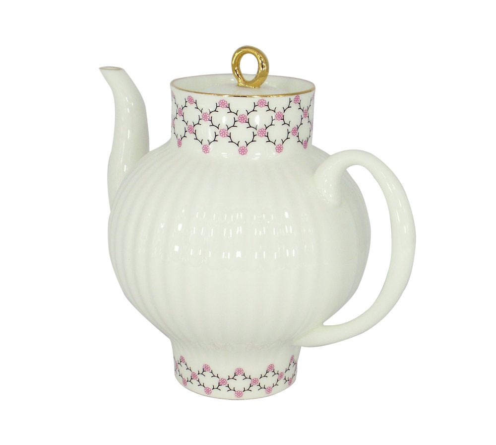 Lomonosov Porcelain Bone China Tea Pot Wave Pink Net 27 fl.oz/800 ml