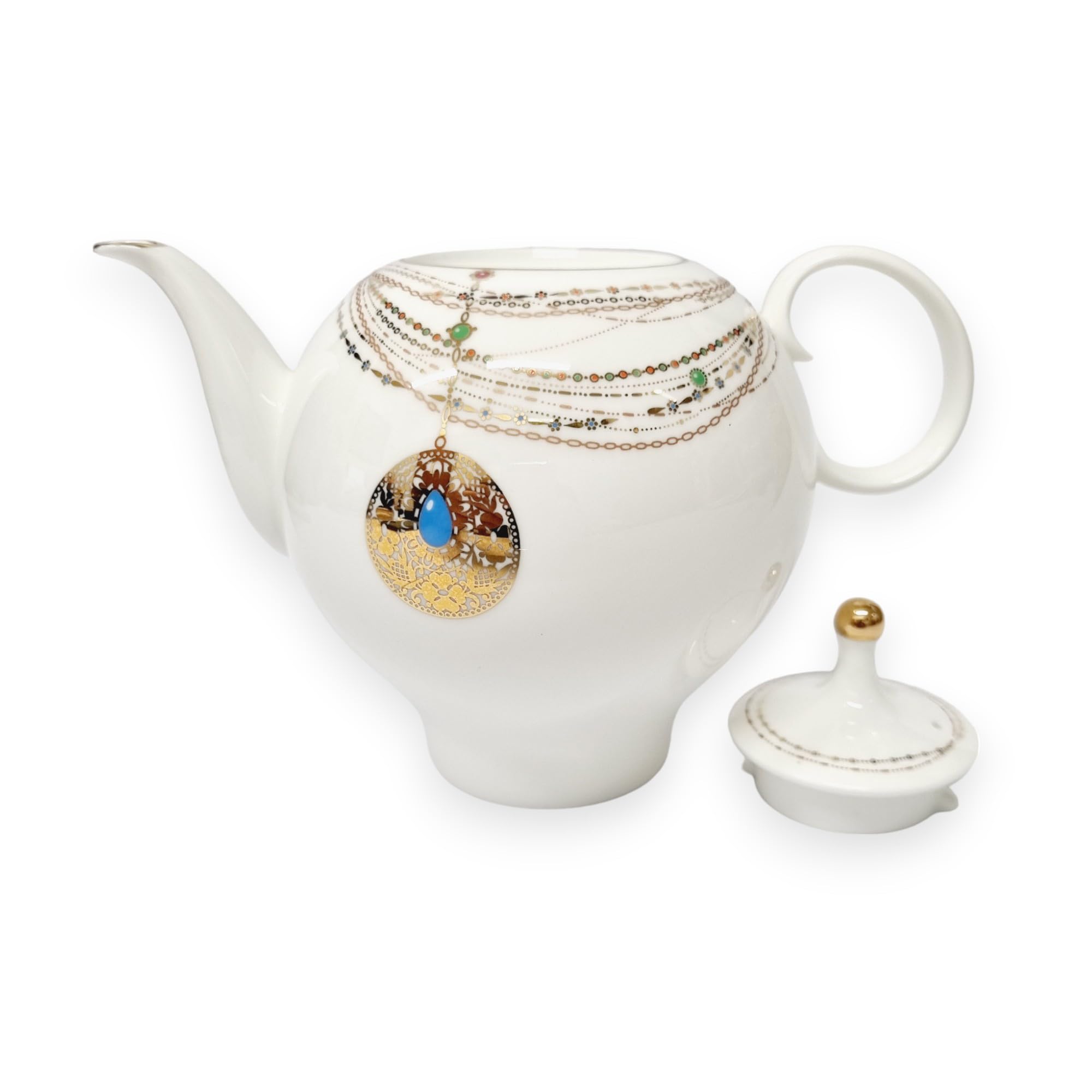 Lomonosov Imperial Porcelain Teapot, Apple Golden Medallion, 22 oz/660 ml, 3 Cups, Hand Painted White, White/gold