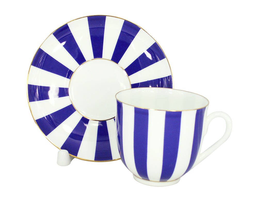 Lomonosov Porcelain Bone China Tea/Coffee Cup and Saucer Cobalt Blue Yes and No 6 oz/180 ml