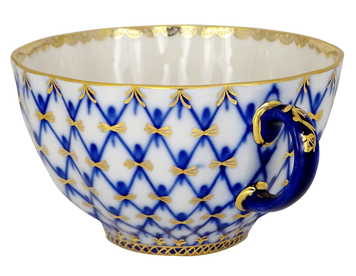 Lomonosov Imperial Porcelain Espresso Coffee Tea Cup with Saucer Cobalt Net