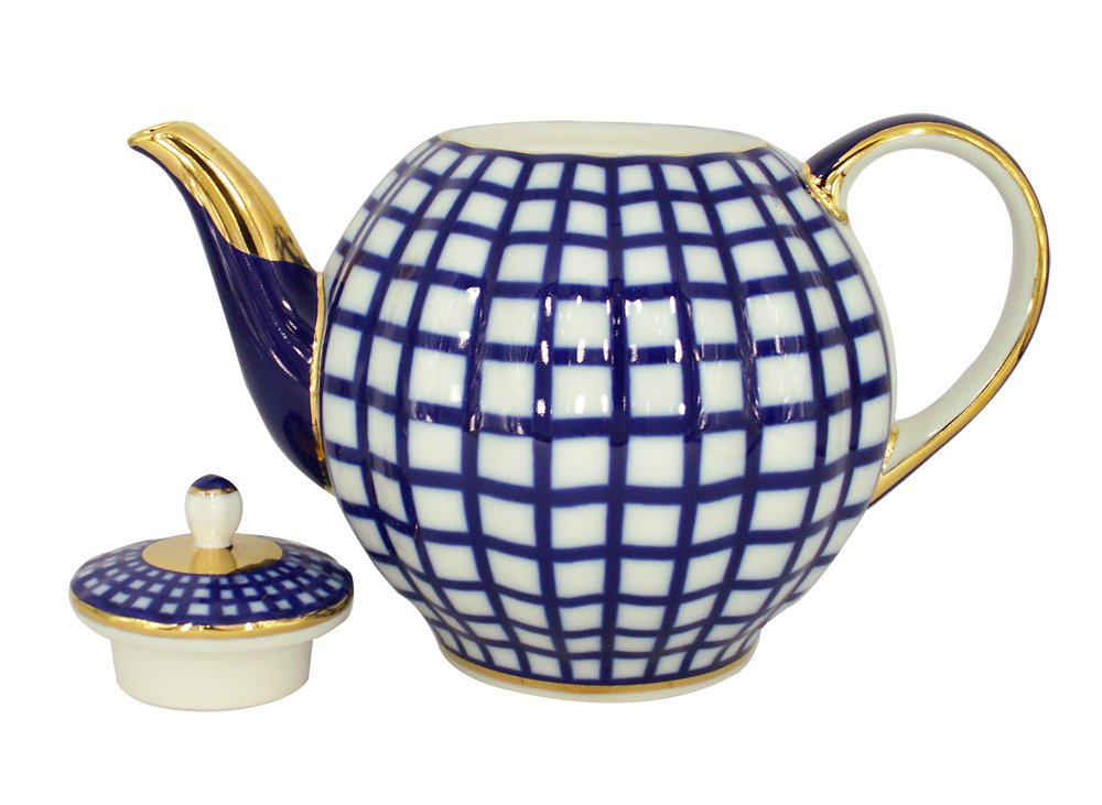 RARE Big Lomonosov Porcelain Large Tea Pot 68 oz/2000 ml Cobalt Cell