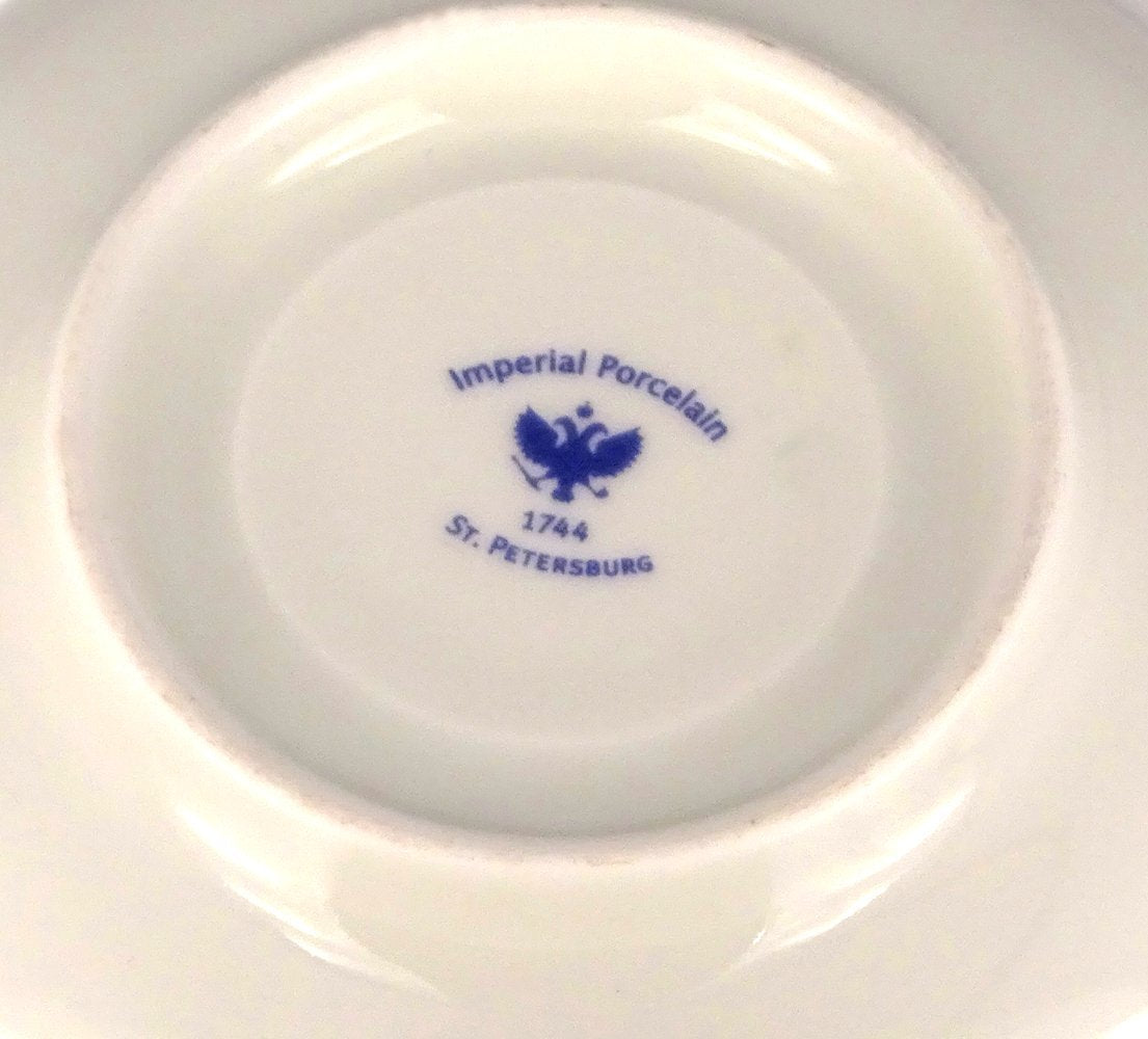 Lomonosov Imperial Porcelain Espresso Coffee Tea Cup with Saucer Cobalt Net