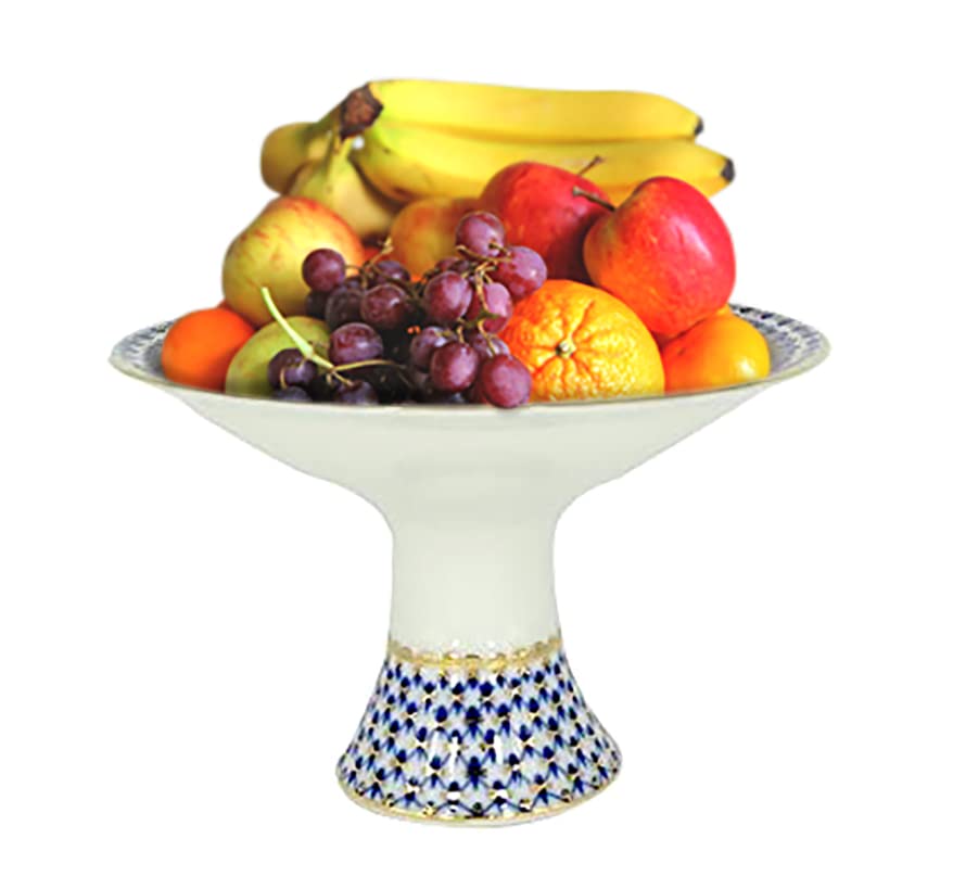 Lomonosov Porcelain Fruit Vase Youth Cobalt Net Diameter 11.3"