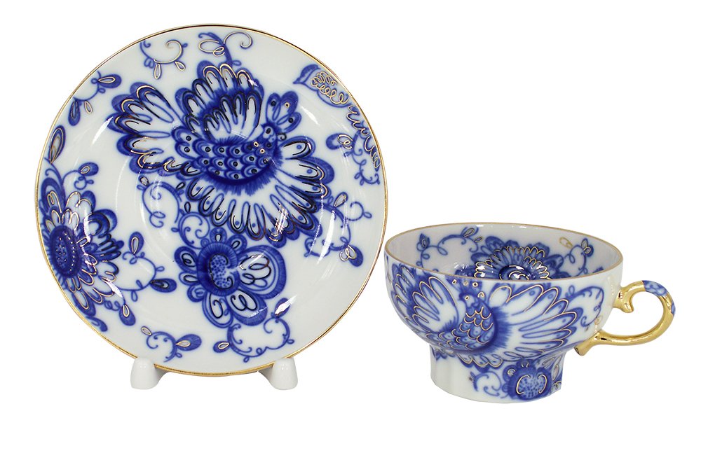 Lomonosov Porcelain Set Singing Garden 2pc Cup and Saucer 7.8 fl.oz/230 ml