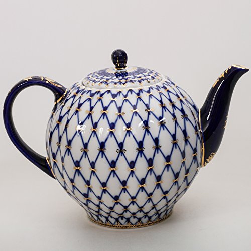 Imperial / Lomonosov Porcelain Teapot 'Cobalt Net' 2 Liters