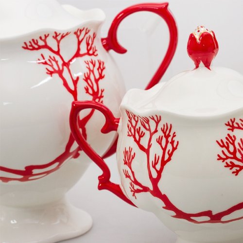 Imperial/Lomonosov Porcelain Tea Set 20 pc. for 6 persons 'Coral'