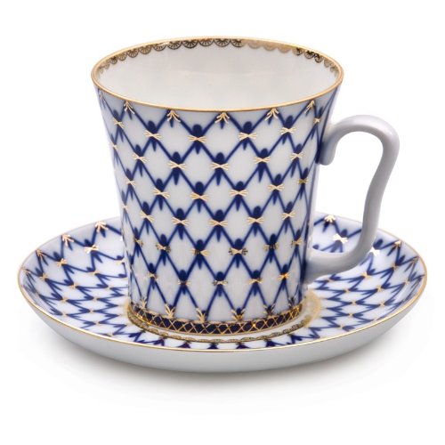 Imperial / Lomonosov Porcelain 'Cobalt Net' Teacup w/ Saucer