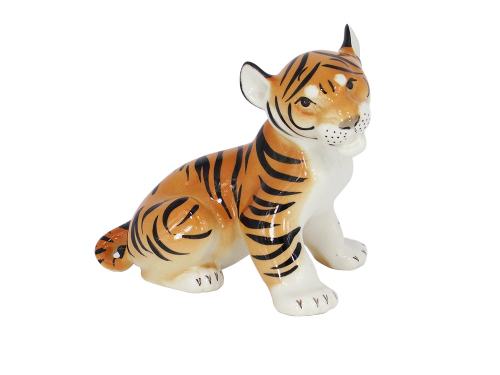 Tiger Cub Sitting Lomonosov Porcelain Collectible Figurine