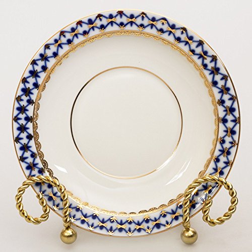 Imperial / Lomonosov Porcelain Soup Cup w/ Saucer 'Cobalt Net'