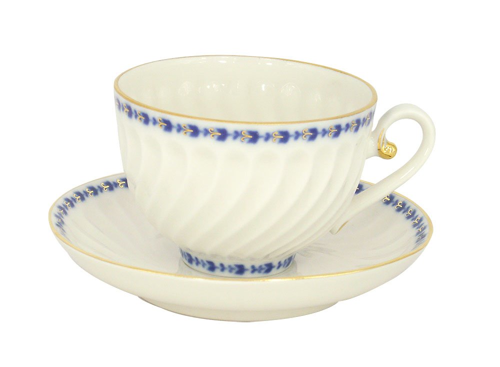 Lomonosov Porcelain Tea Cup and Saucer Cobalt Frieze 6.8 oz/200 ml