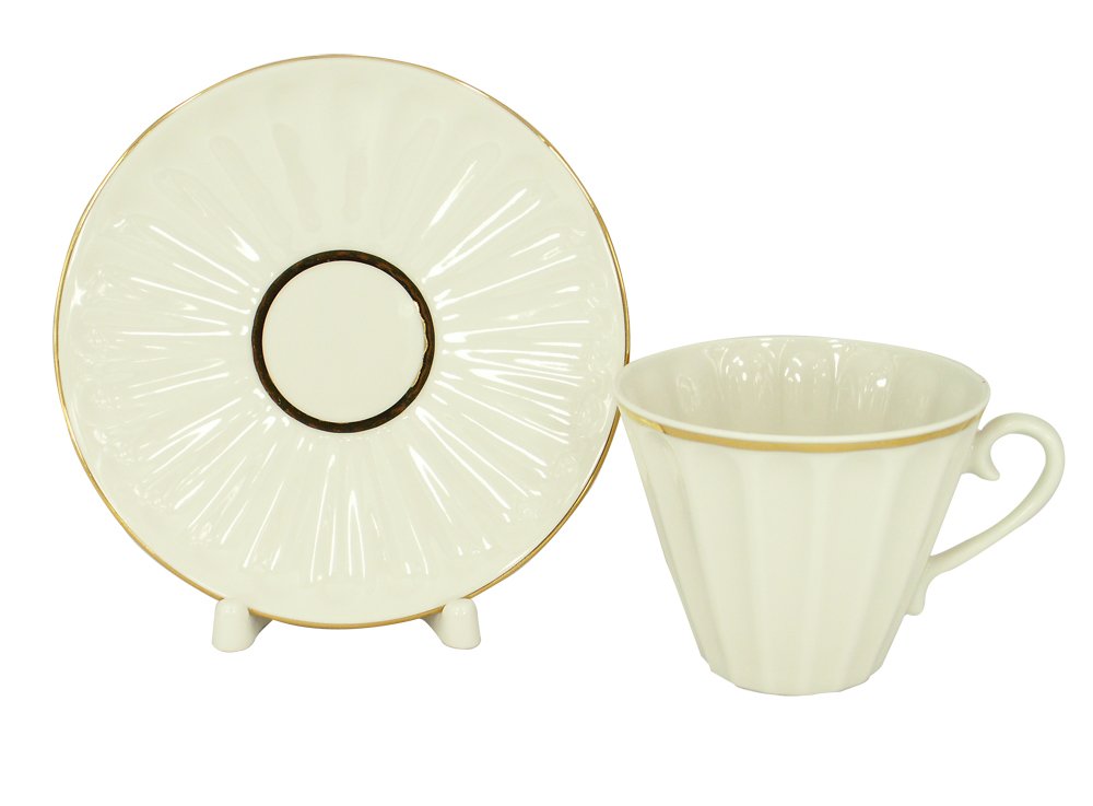 Lomonosov Imperial Porcelain Set 2pc Cup and Saucer Snow White Radiant 7.95 oz/235 ml