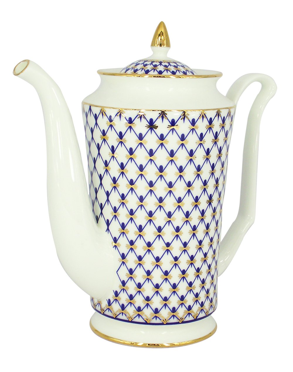 Lomonosov Porcelain Bone China Tea/Coffee Pot Yulia Cobalt Net 23.3 fl.oz/690 ml