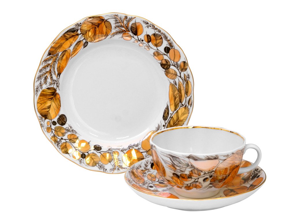 Lomonosov Porcelain Tea Set Tulip My Garden Cup with Saucer and Cake Plate