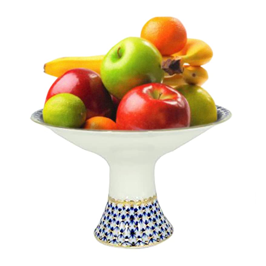 Lomonosov Porcelain Fruit Vase Cobalt Net Diameter 7.3"