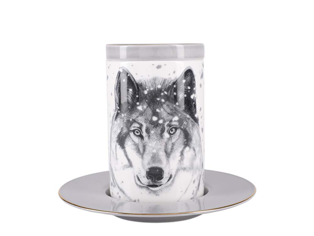 Lomonosov Porcelain Mug and Saucer Totem WOLF 13.2 fl.oz/390 ml