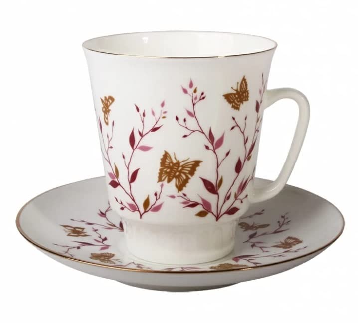 Lomonosov Porcelain Cup and Saucer May Pink Branches Bone China 5.6 fl.oz/165 ml