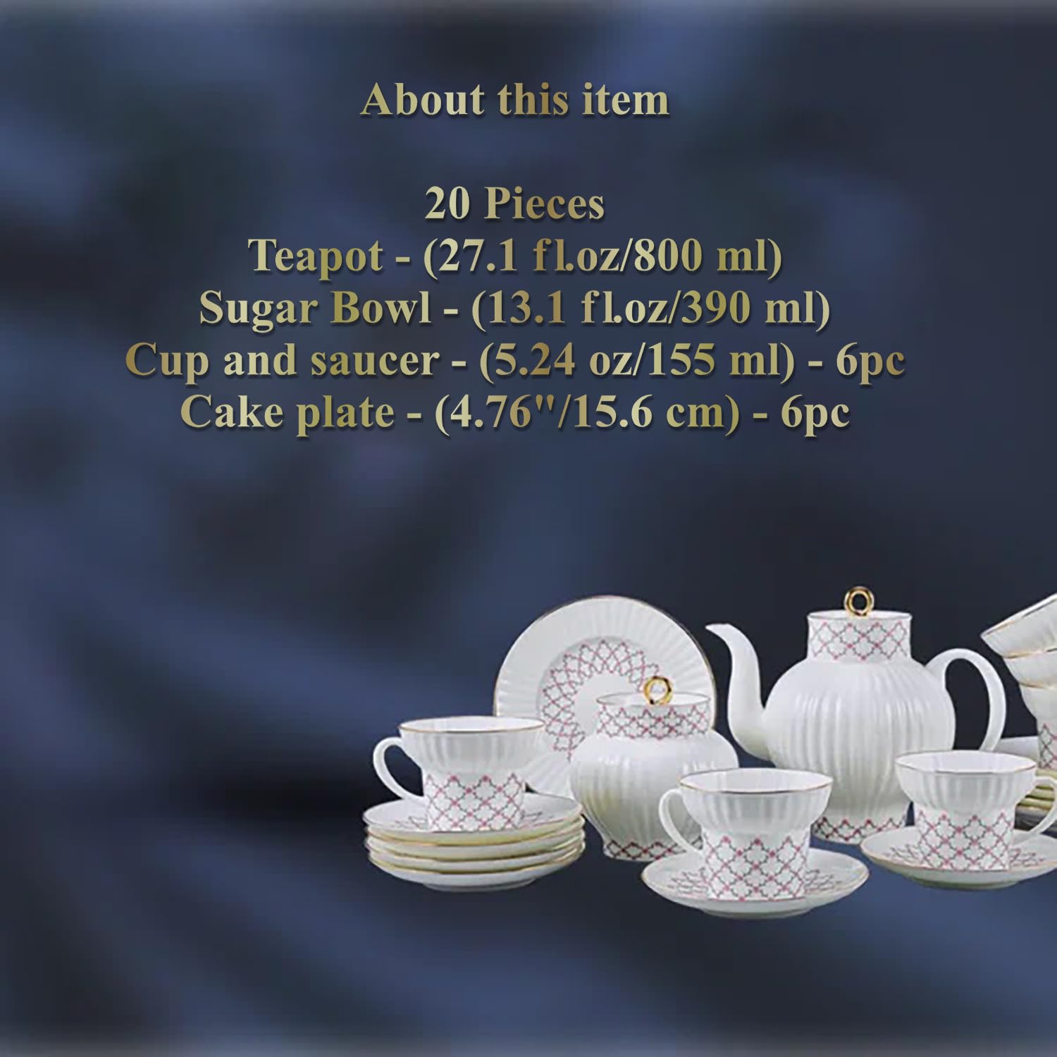 Bone China Tea Pot Wave Pink Net 27 fl.oz/800 ml and 2 Cups Lomonosov Porcelain Factory