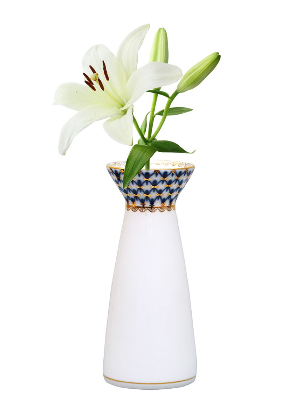 Lomonosov Cobalt Net Porcelain Flower Vase 6 1/4 Inch
