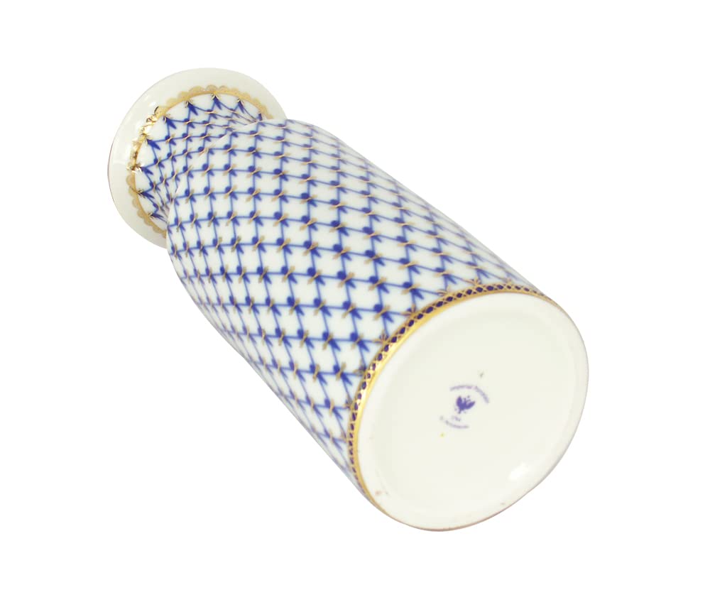 Flower Vase Cylinder Style Cobalt Net Lomonosov Porcelain