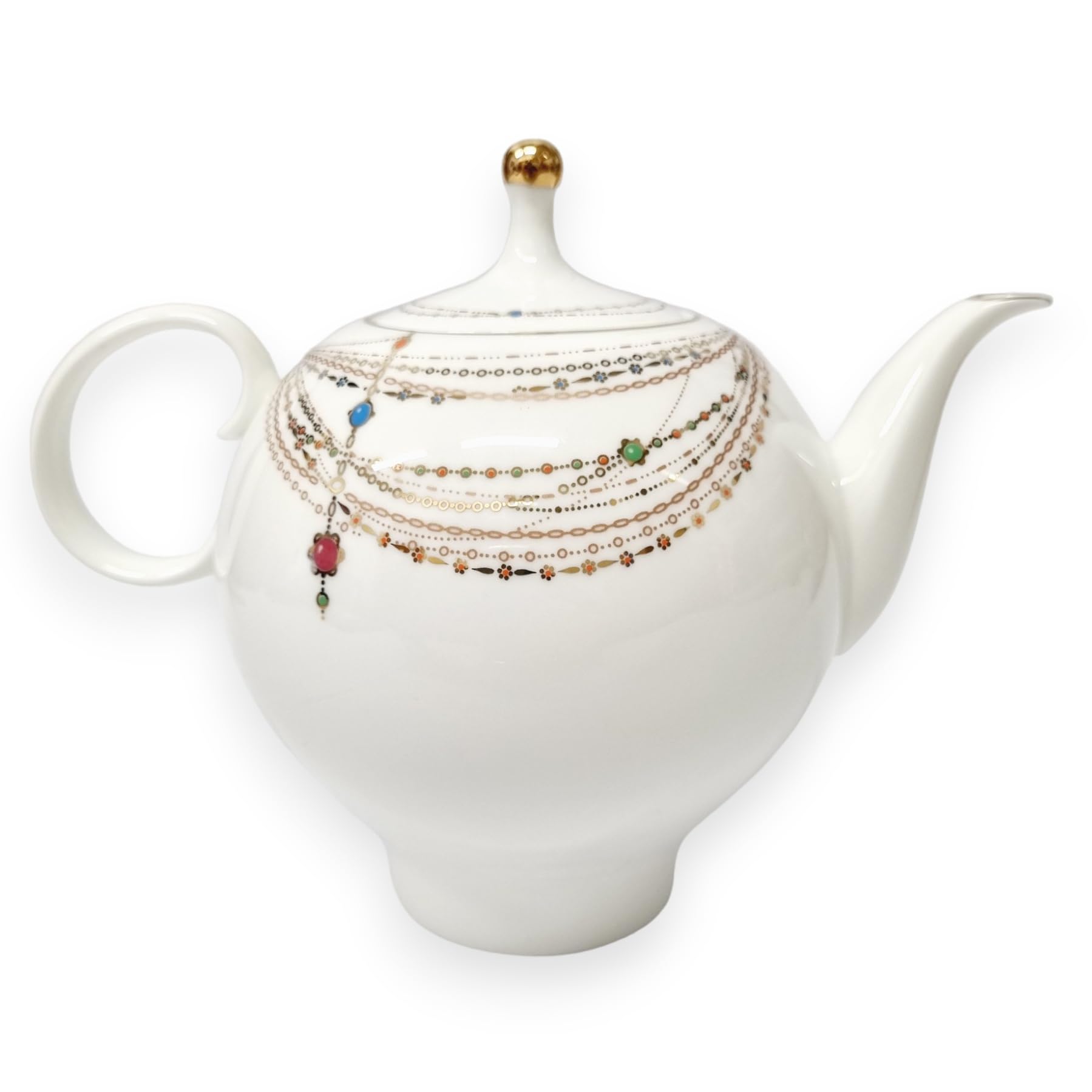Lomonosov Imperial Porcelain Teapot, Apple Golden Medallion, 22 oz/660 ml, 3 Cups, Hand Painted White, White/gold