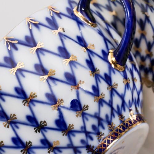Imperial/Lomonosov Porcelain Teacup w/Saucer"Tulip Cobalt Net"