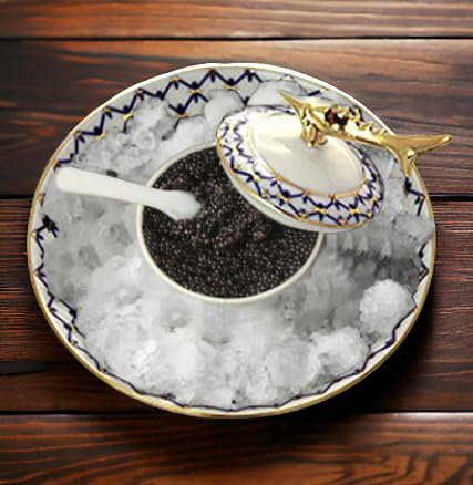 Lomonosov Russia Imperial Porcelain Beluga Caviar Dish Cobalt Net