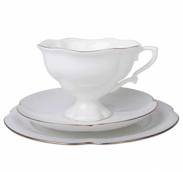 Lomonosov Porcelain Tea Cup, Saucer and Plate Bone China Golden Ribbon 7.8 oz/220ml
