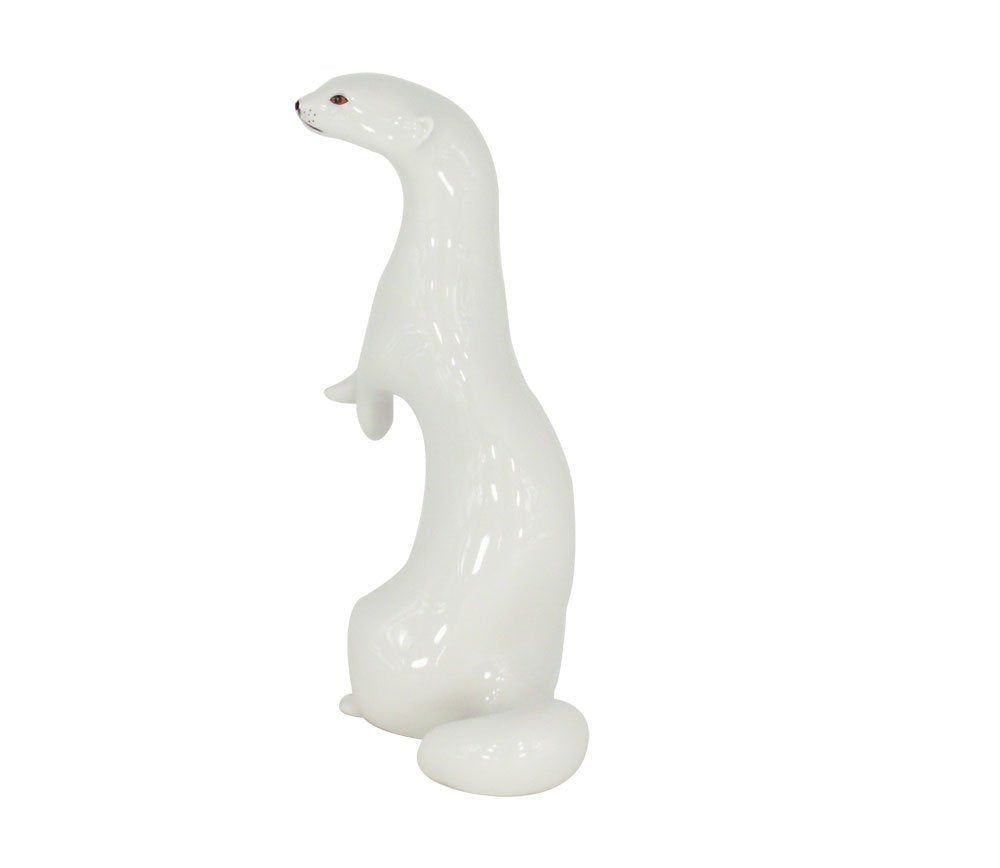 Weasel White Standing Lomonosov Porcelain Collectible Figurine