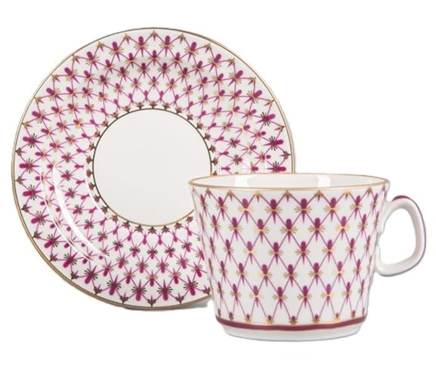 Lomonosov Porcelain Tea/Coffee Cup and Saucer Red Net 7 oz/210 ml