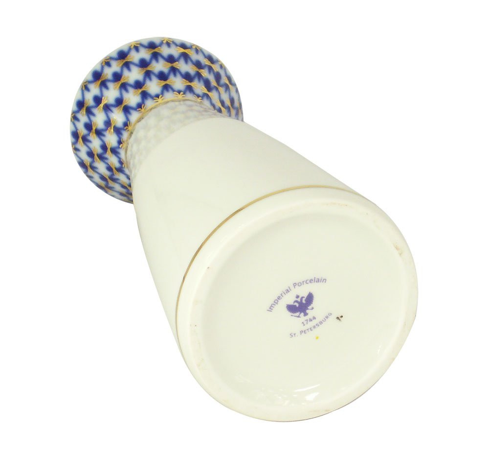 Lomonosov Fine Porcelain Small Flower Vase Cobalt Net