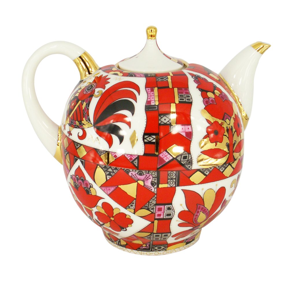 Lomonosov Porcelain Teapot Red Horse 12 Cups 82.8 oz/2450 ml