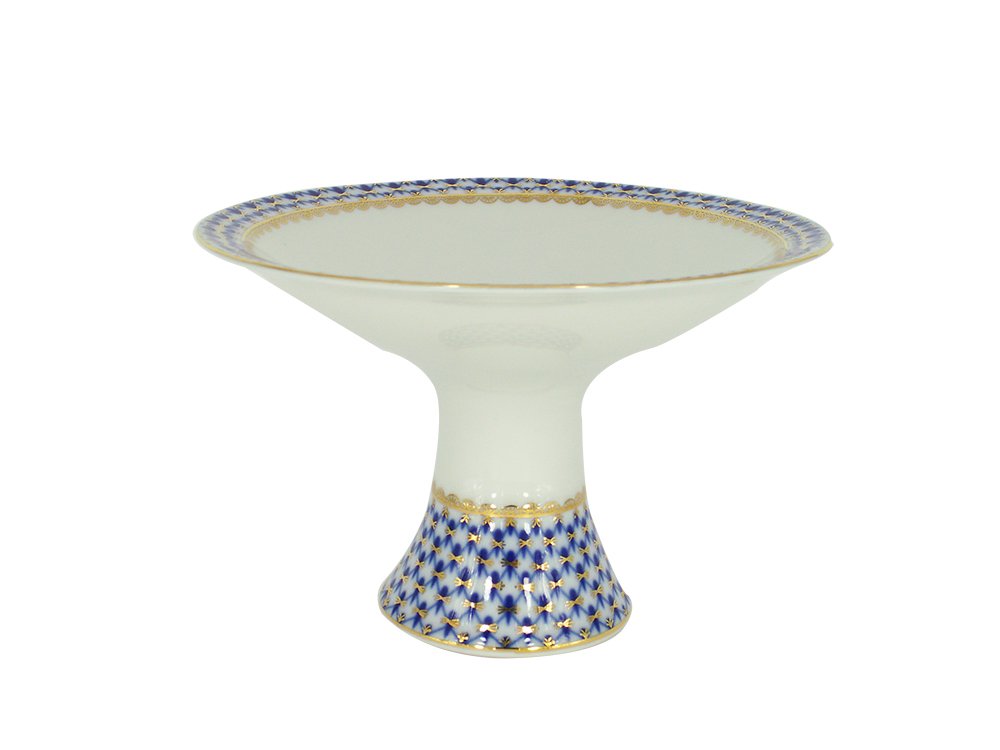 Lomonosov Porcelain Fruit Vase Cobalt Net Diameter 7.3"