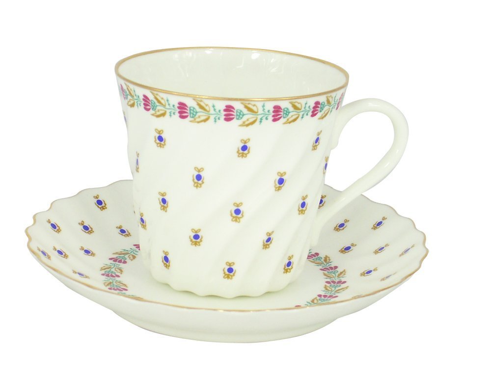 Lomonosov Porcelain Bone China Twist Tea/Coffee Cup and Saucer Tiny Blue Beries 5.24 fl.oz/155ml