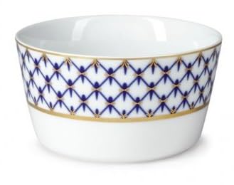Lomonosov Imperial Porcelain Cobalt Net Cookie Jar Candy Nut Snack Bowl 2 serv. 27 oz/800 ml, White, Blue, Gold, ps4048