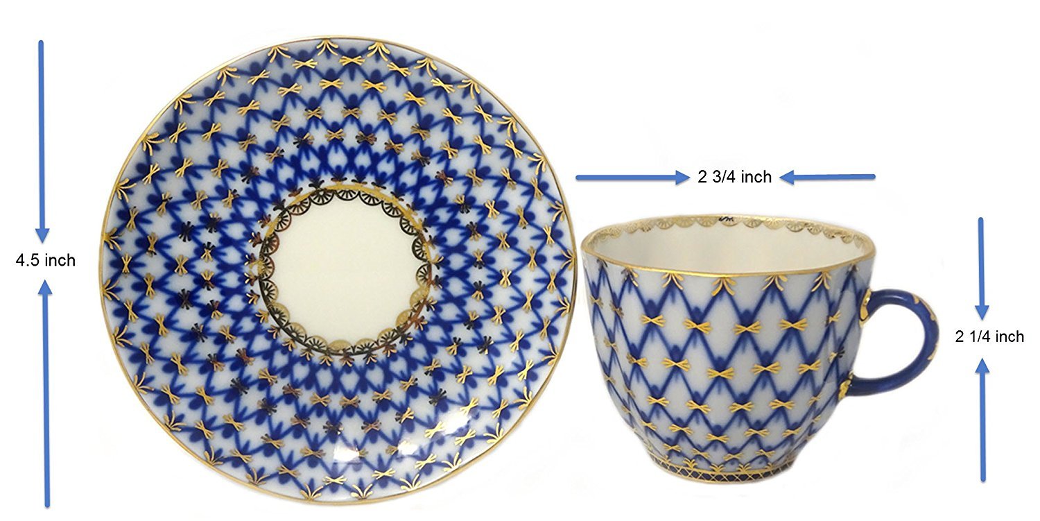 Lomonosov Imperial Porcelain Espresso Coffee Tea Cup with Saucer Cobalt Net
