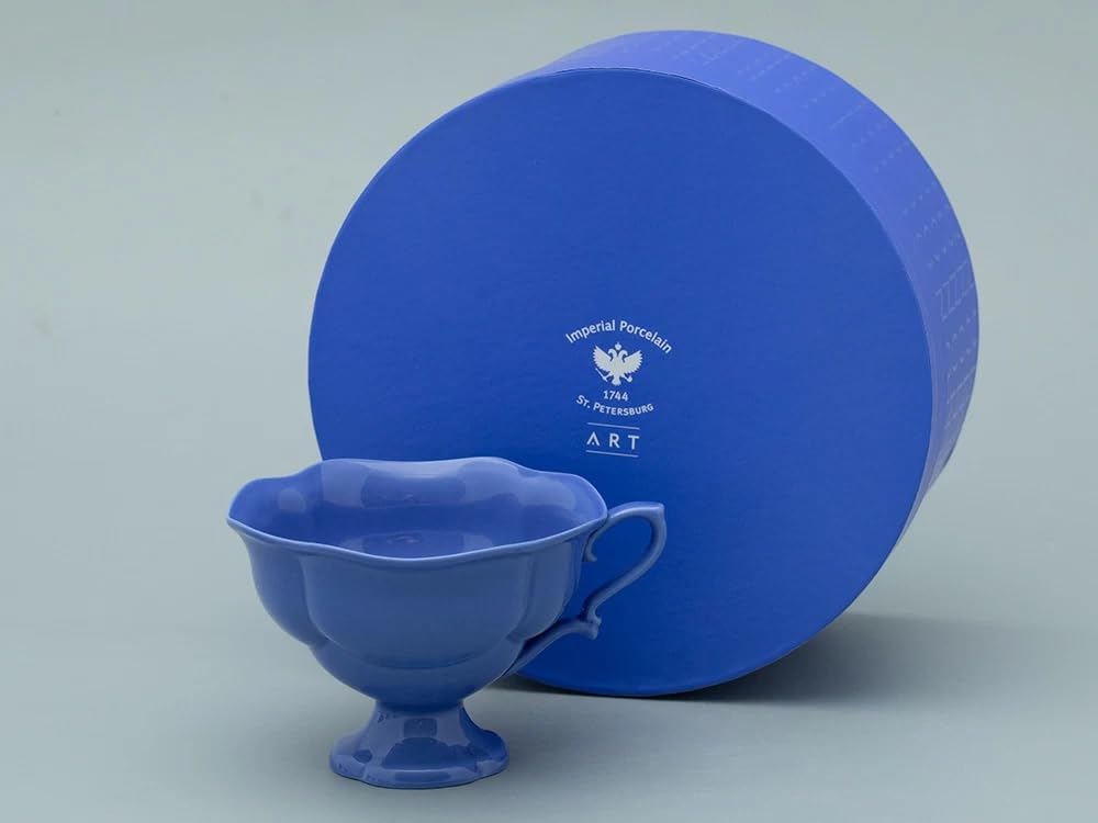 Lomonosov Porcelain Bone China Tea Cup Natasha Monocolor Cornflower Blue 220 ml/7.4 fl.oz