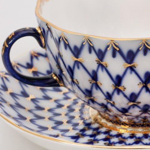Imperial/Lomonosov Porcelain Teacup w/Saucer"Tulip Cobalt Net"
