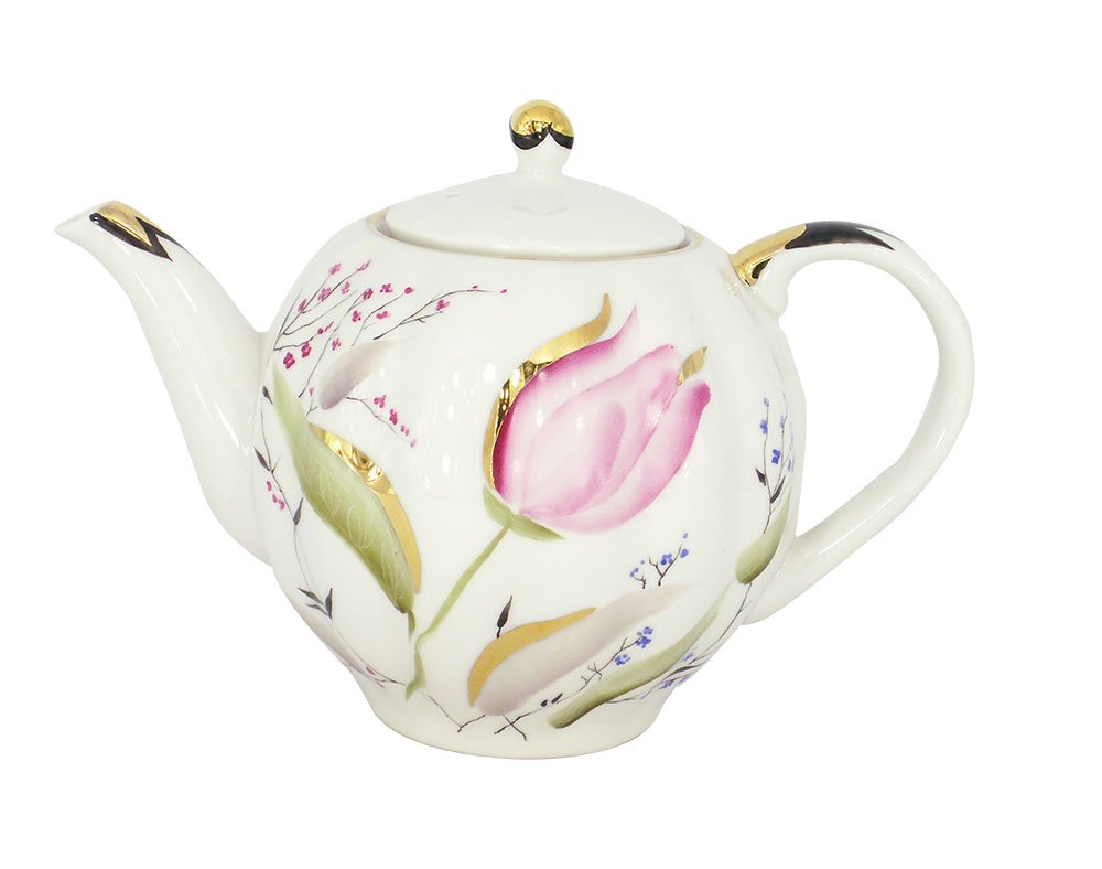 Lomonosov Porcelain Tea Pot Tulip Pink Tulips 3 Cup 20 oz/600 ml