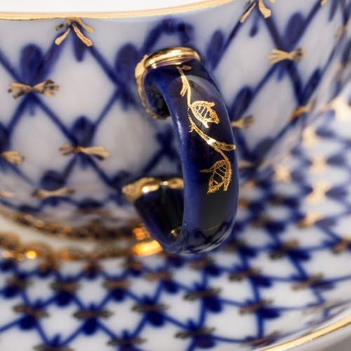 Imperial/Lomonosov Porcelain Teacup w/Saucer"Tulip Cobalt Net"