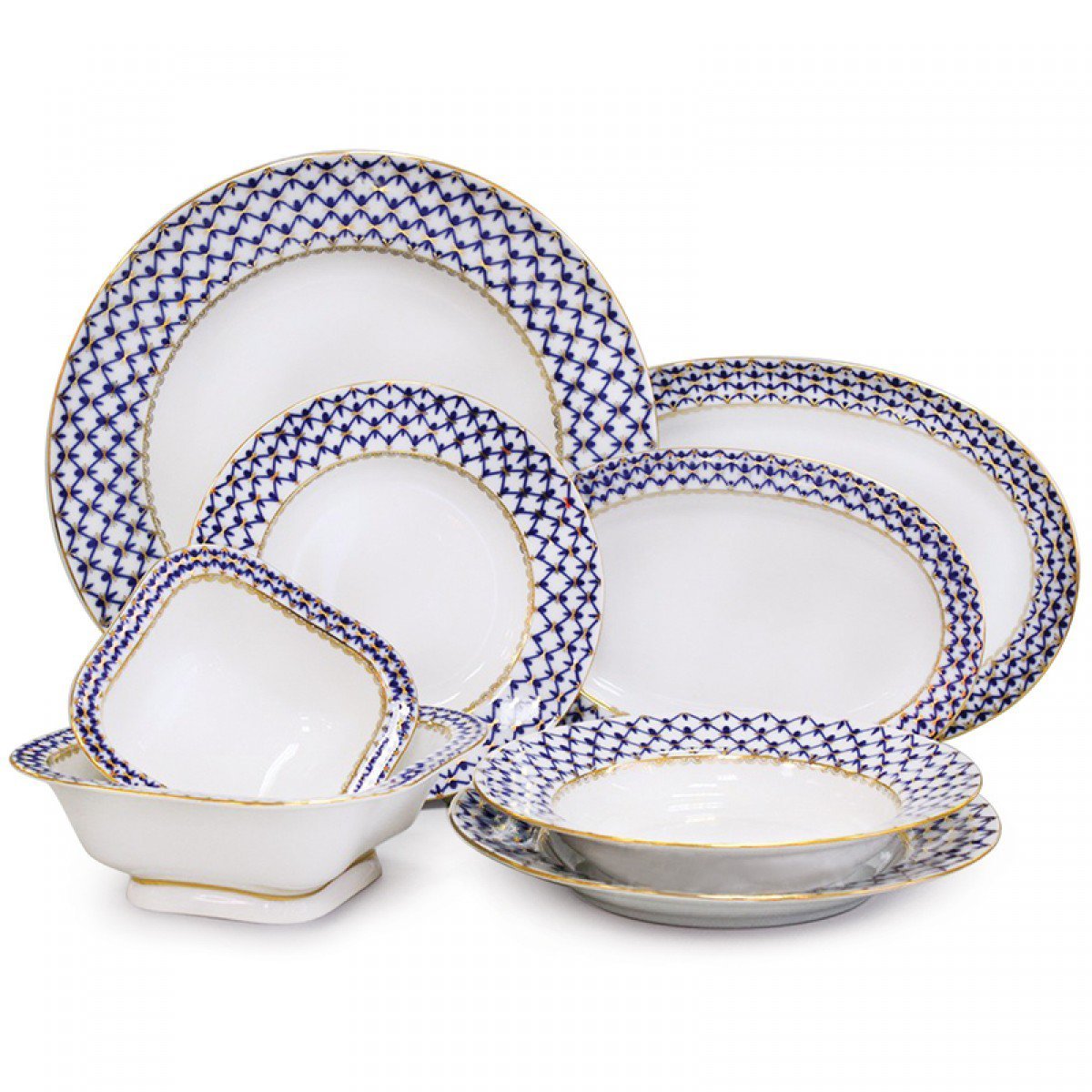 Lomonosov Imperial Porcelain Dinner Set Cobalt Net 30 Pieces 8 persons