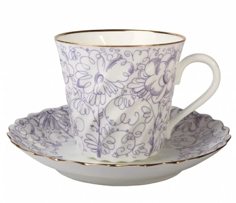 Lomonosov Porcelain Bone China Twist Tea Cup and Saucer Little Garden 5.24 fl.oz/155ml