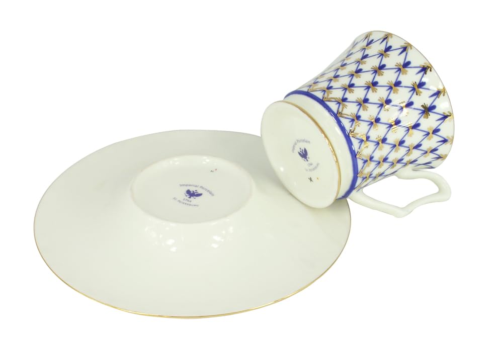 Coffee Set 4 pc Yulia Cobalt Net: Coffee Pot, Sugar Bowl, 2 Esprecco Cups Lomonosov Bone China Porcelain