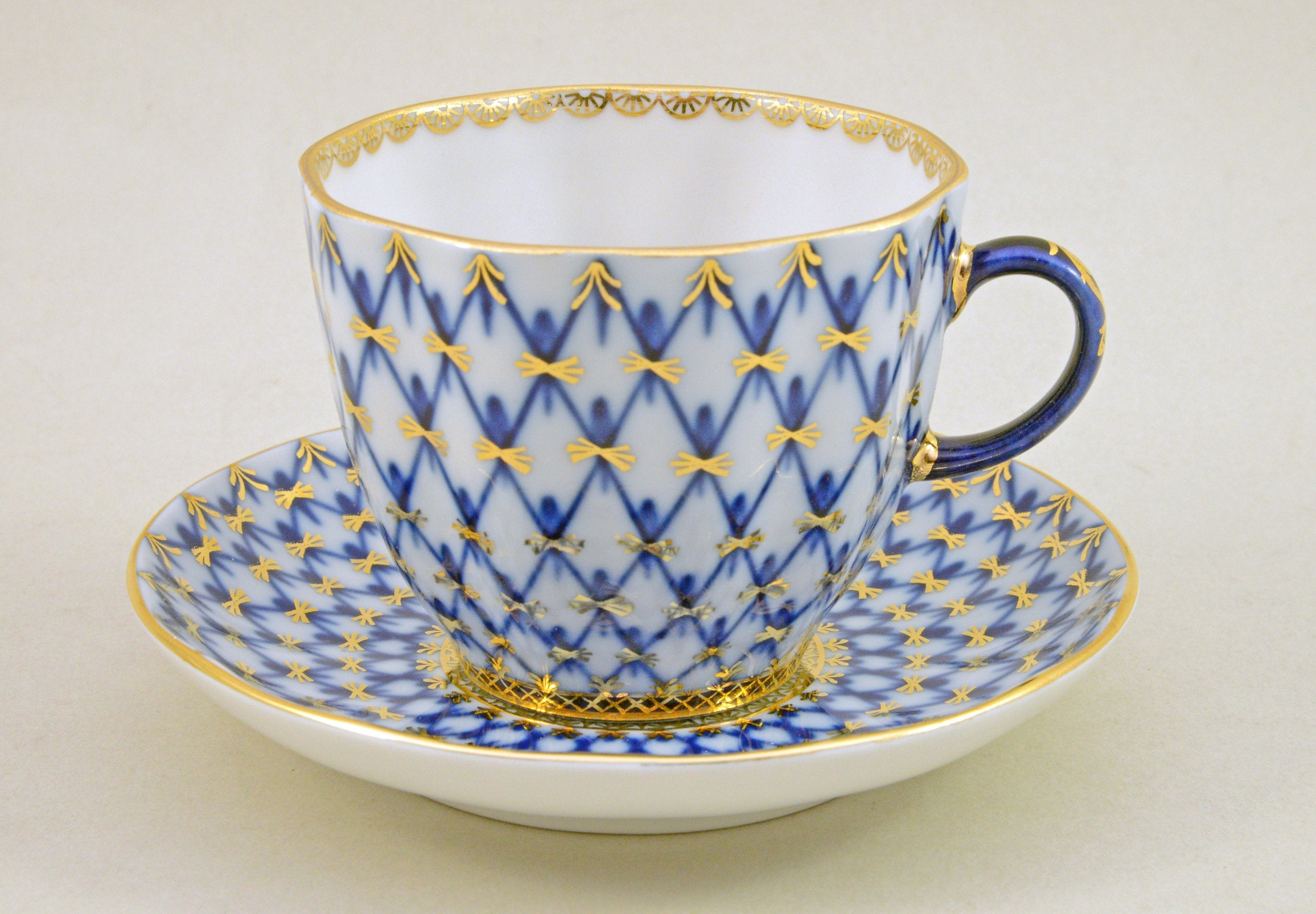 Lomonosov / Imperial Cobalt Net Tulip Coffee Cup and Saucer-