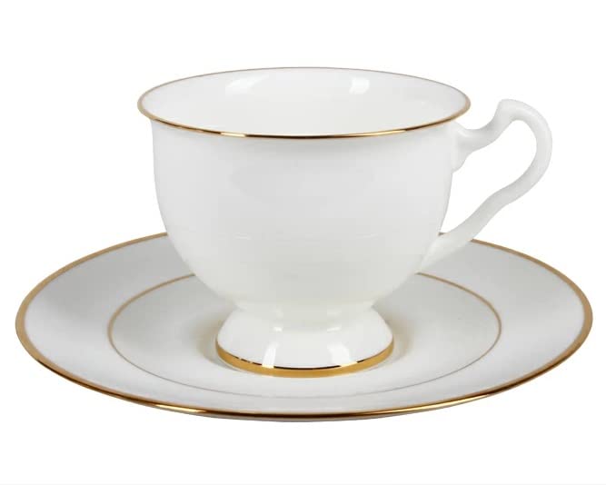Lomonosov Porcelain Espresso/Tea Cup and Saucer Aisedora Golden Ribbon Bone China 8.12 fl.oz/240 ml