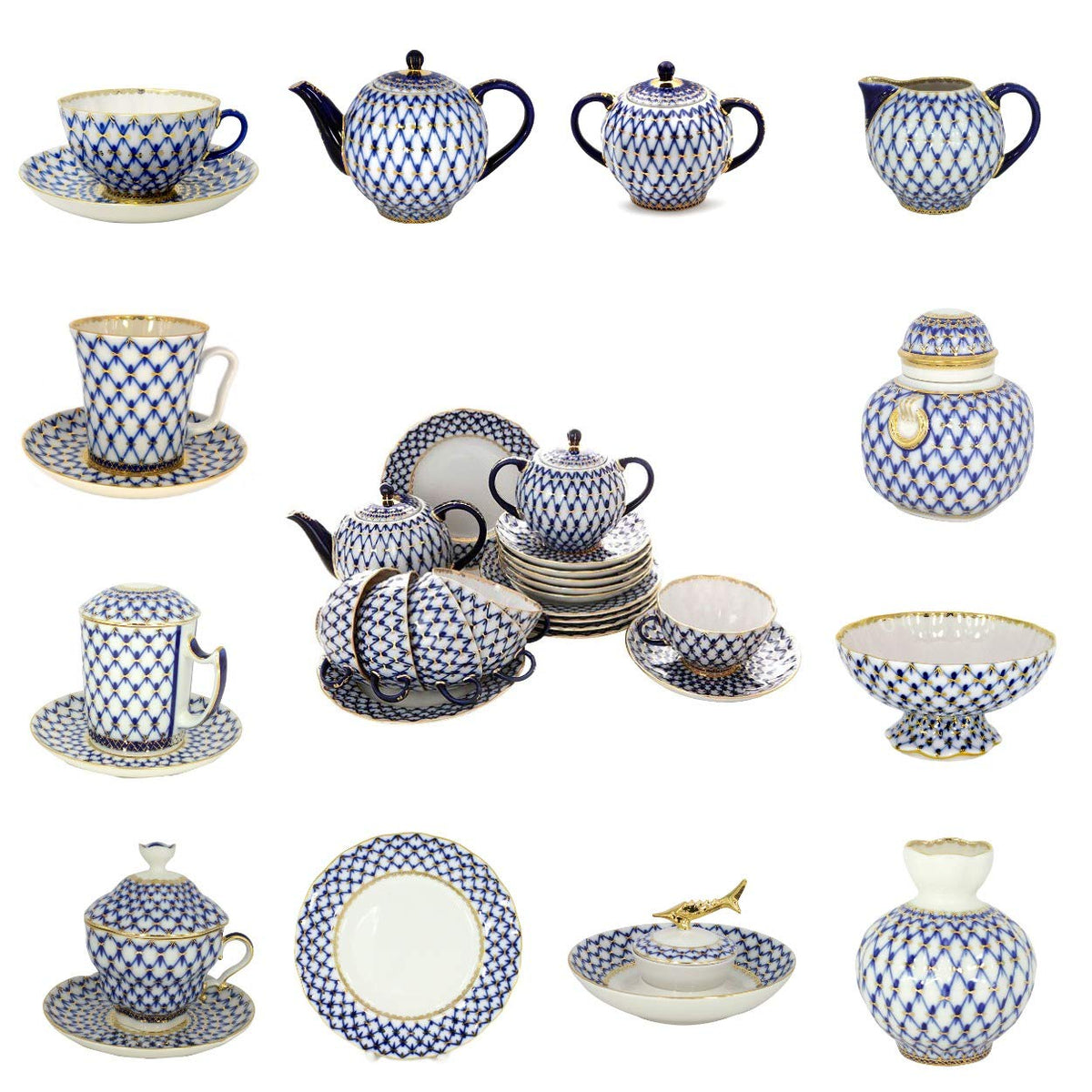 Service à Thé En Porcelaine Lomonosov - Motif Tulipes Roses - 6 Tasses, Théière, Sucrier - Neuf