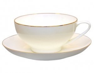 Lomonosov Porcelain Bone China Tea/Coffee Set Cup and Saucer Dome Golden Ribbon 10 oz/300 ml