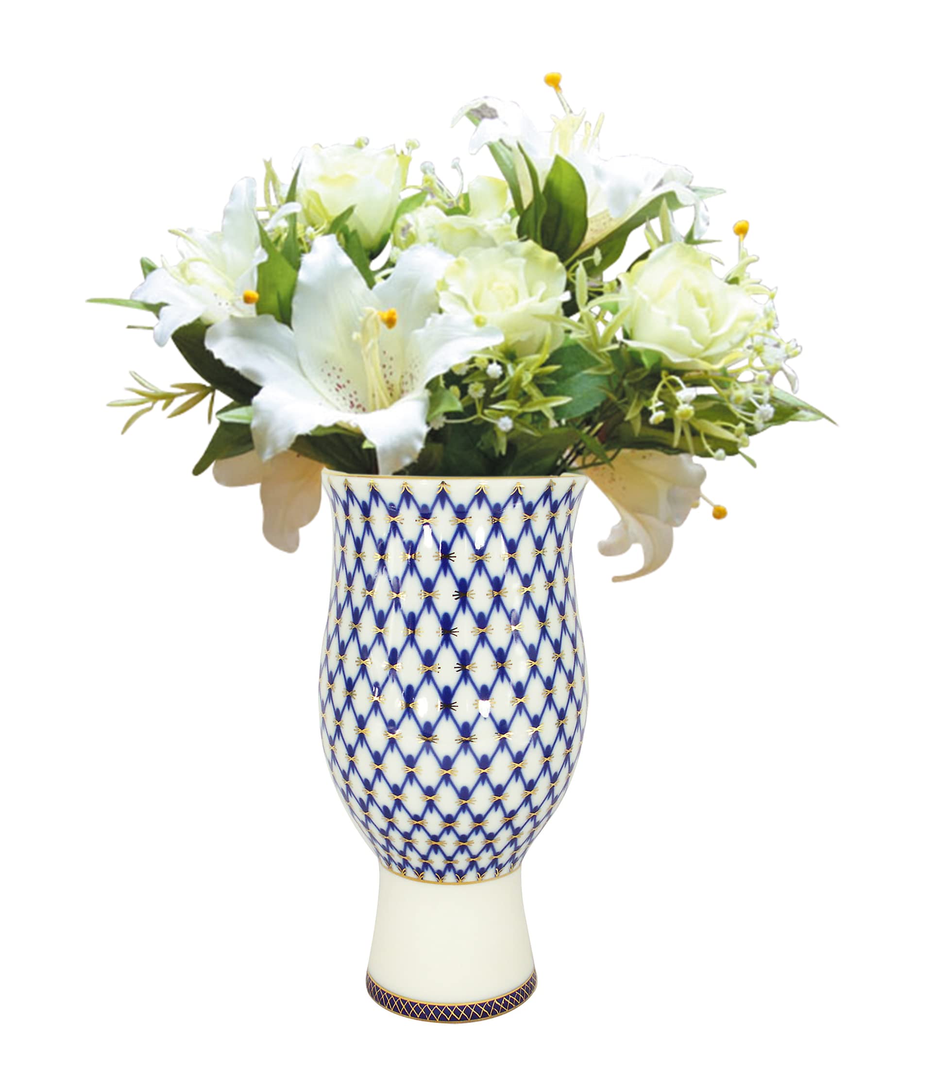 Lomonosov Porcelain Cobalt Net Decorative Vase Flower 22 Karat Gold