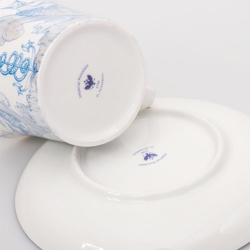 Imperial / Lomonosov Porcelain Mug w/ Saucer "Brigantine"